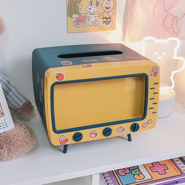 Cute Plastic Tissue Box Home Multifunctional Kawaii Desktop TV Tissue Box Case storage