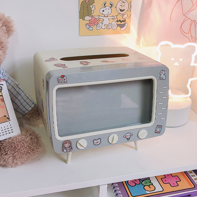 Cute Plastic Tissue Box Home Multifunctional Kawaii Desktop TV Tissue Box Case storage