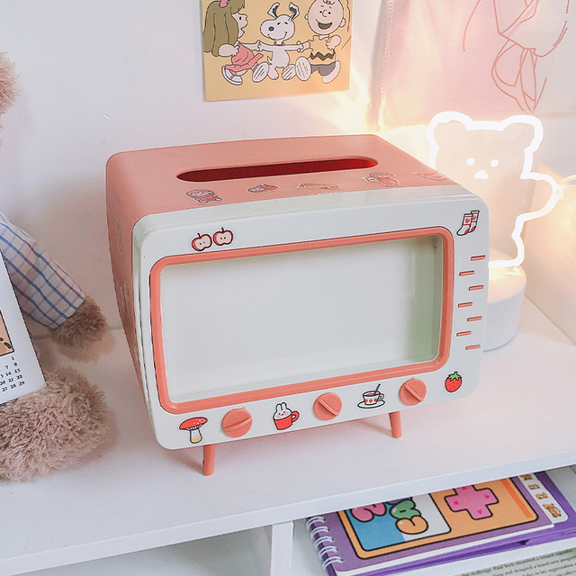 Cute Plastic Tissue Box Home Multifunctional Kawaii Desktop TV Tissue Box Case storage