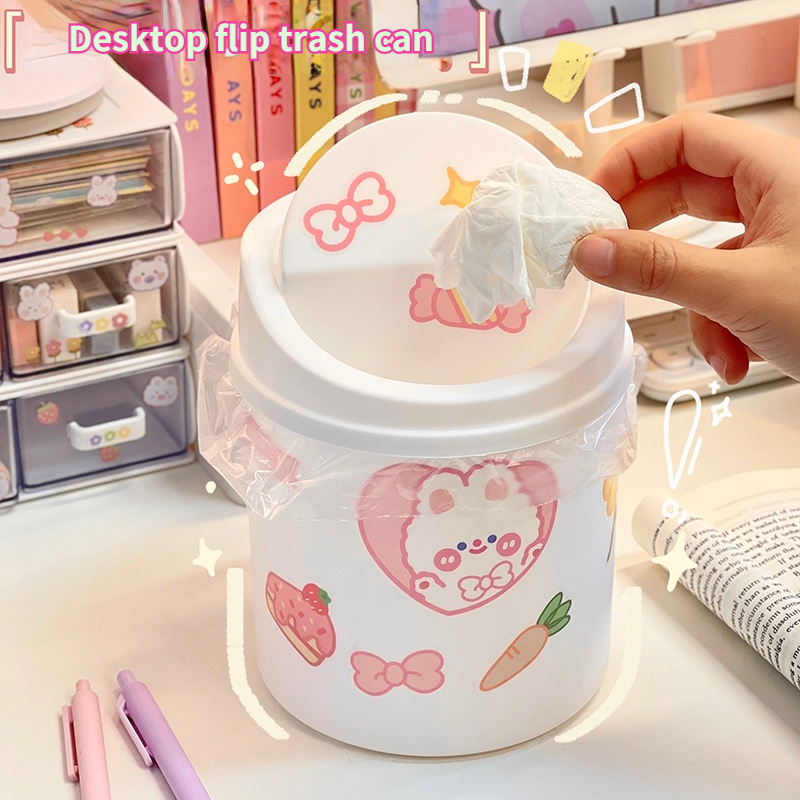 Mini Trash Can Organizer Kawaii Pencil Holder Cute Cartoon Student Desk Storage Box