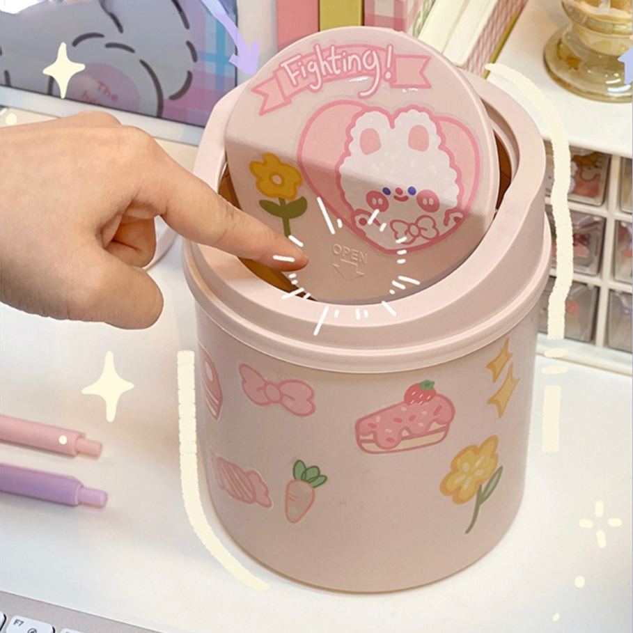 Mini Trash Can Organizer Kawaii Pencil Holder Cute Cartoon Student Desk Storage Box