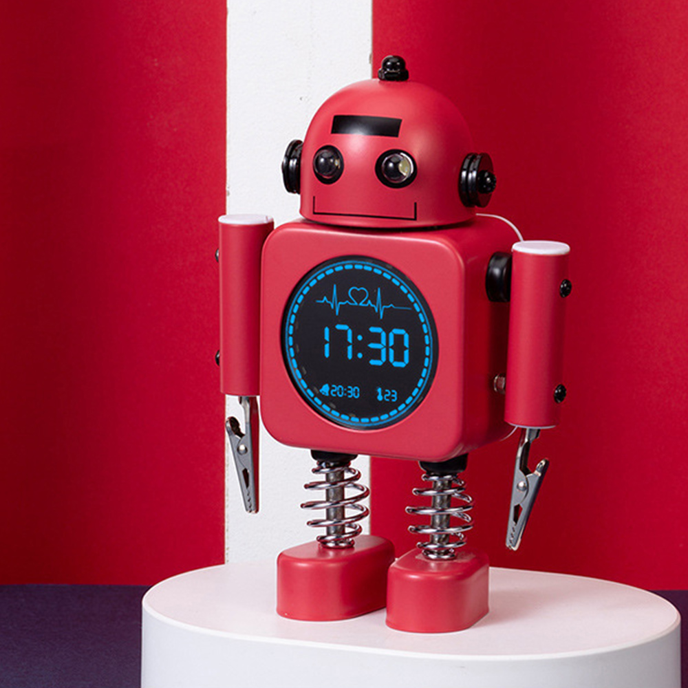 Modern Cartoon Metal Robot Alarm Clock Student Children Gift Digital Clock Creative Bedroom Desktop Accessories Table Clock