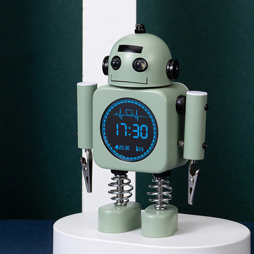 Modern Cartoon Metal Robot Alarm Clock Student Children Gift Digital Clock Creative Bedroom Desktop Accessories Table Clock