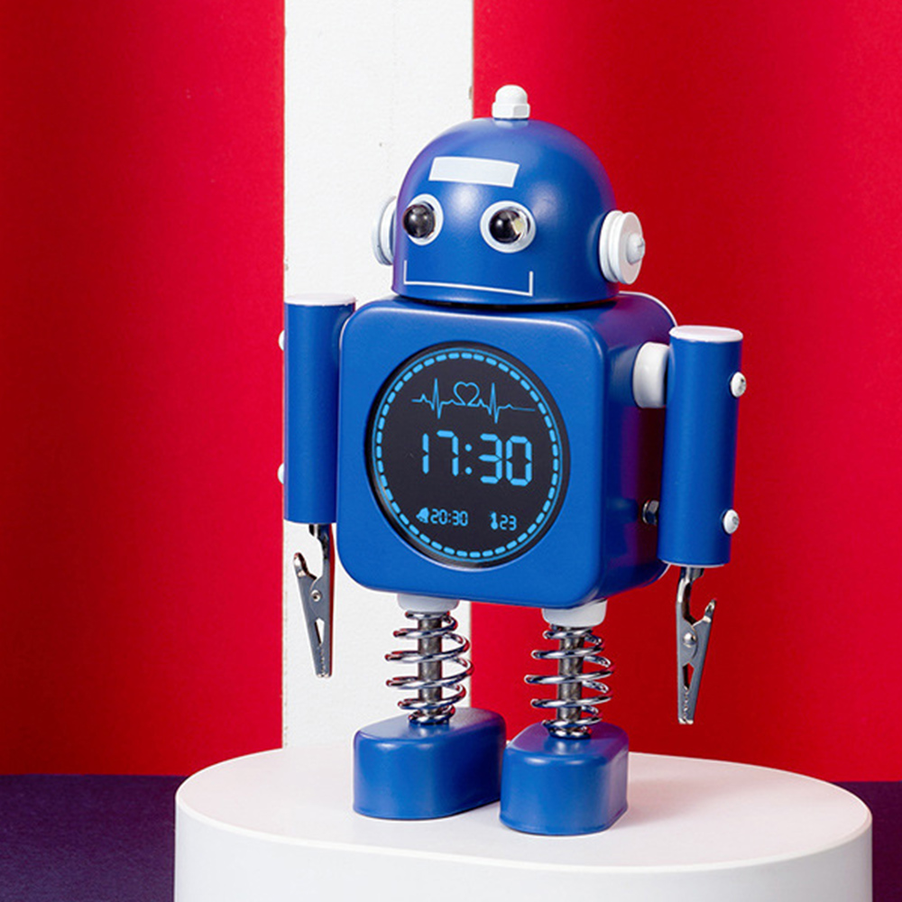 Modern Cartoon Metal Robot Alarm Clock Student Children Gift Digital Clock Creative Bedroom Desktop Accessories Table Clock