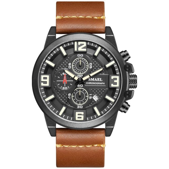 NEW Fashion Mens Watches Sport Luxury Alloy Watch Men Casual SL-9073 Leather Waterproof  Watch Top