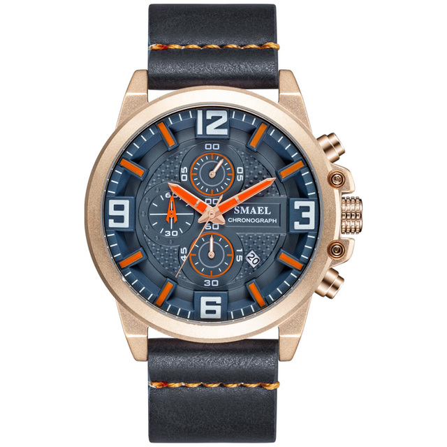 NEW Fashion Mens Watches Sport Luxury Alloy Watch Men Casual SL-9073 Leather Waterproof  Watch Top