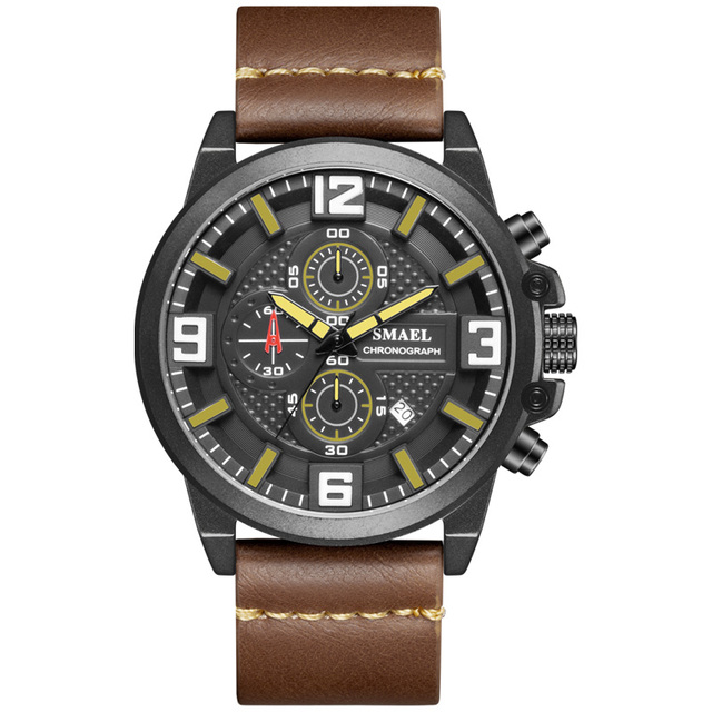 NEW Fashion Mens Watches Sport Luxury Alloy Watch Men Casual SL-9073 Leather Waterproof  Watch Top