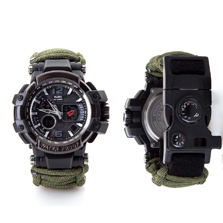 Outdoor Survival Men Watch Multifunctional Waterproof Military Tactical Watch Compass Thermometer Emergency