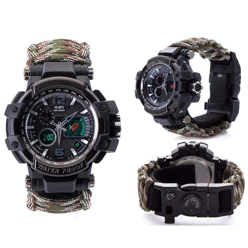 Outdoor Survival Men Watch Multifunctional Waterproof Military Tactical Watch Compass Thermometer Emergency