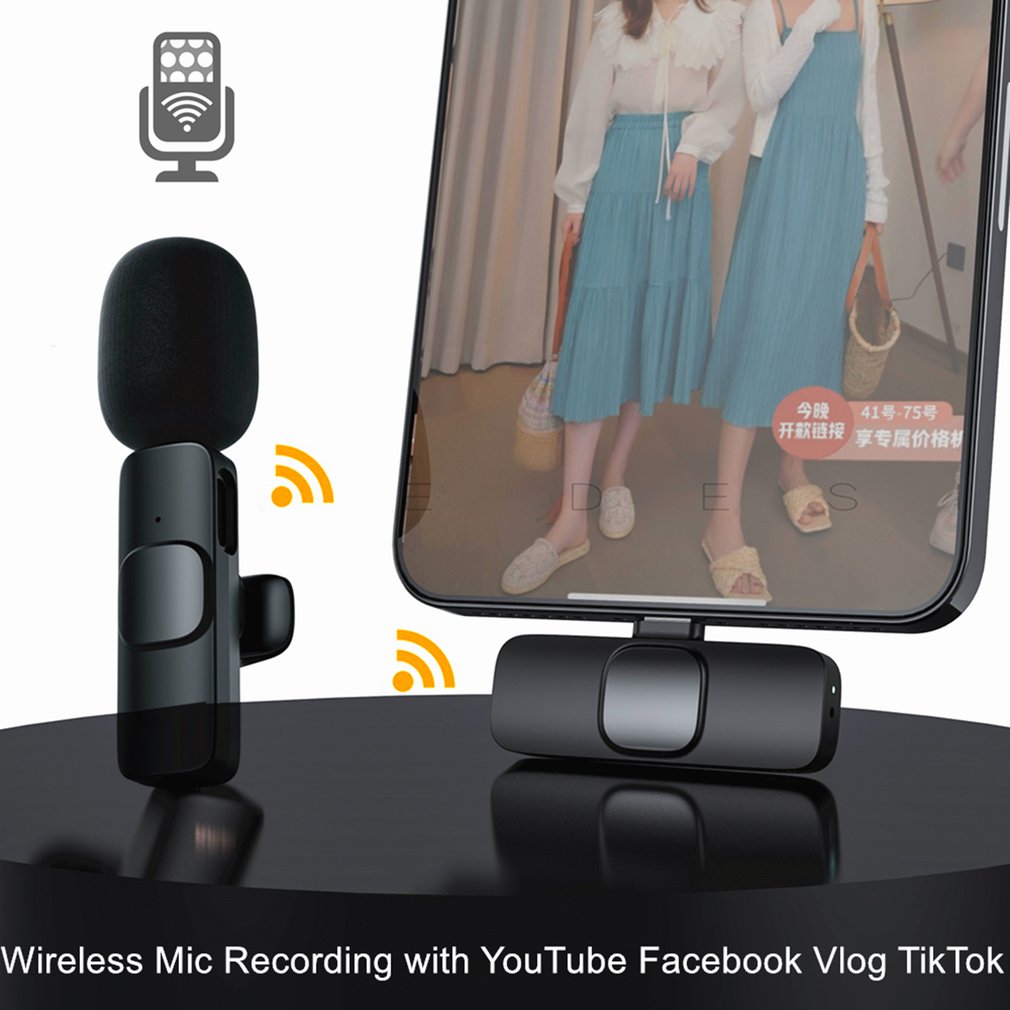 Wireless Lavalier Microphone Noise Reduction Hands-free Clip-on Lapel Mini Condenser Mic For Smartphone Laptop