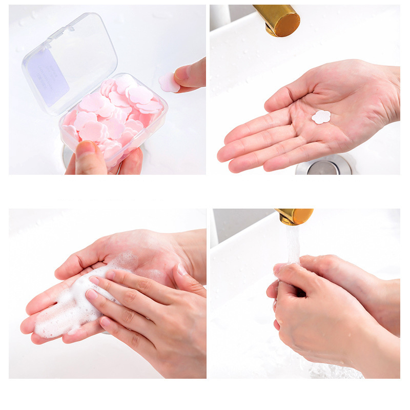 3pcs Box Disposable Cute Mini Flower Shape Paper Soap with Box Hand-washing Soap Paper Flakes Portable Handwashing Soap Bathroom Products