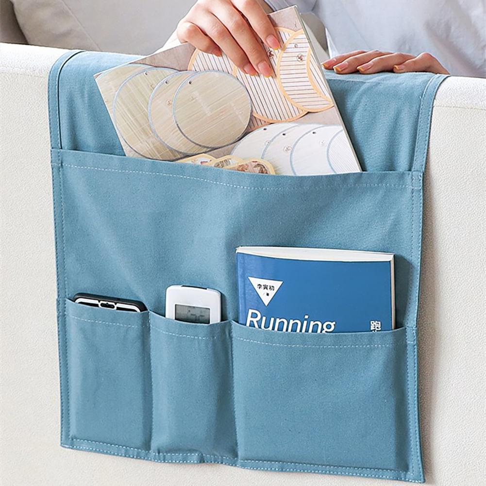 Sofa Organizer Canvas Bedside Storage Organizer Anti-slip Bedside Bag Arm Rest Remote Control Holder Pockets for Couch