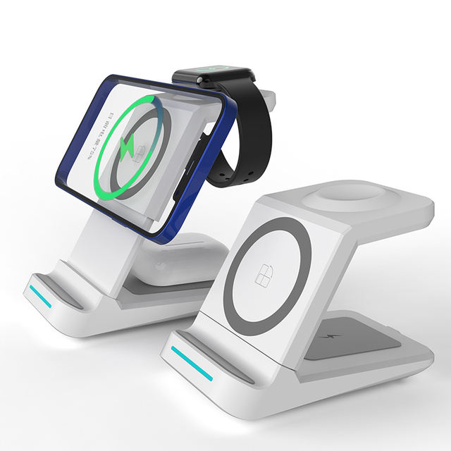 3 In 1 Magnetic Wireless Charger Stand 30W Qi Fast Charging Dock for Apple Watch iWatch 7 AirPods Pro For iPhone Samsung Xiaomi