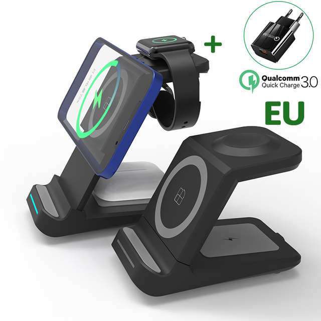 3 In 1 Magnetic Wireless Charger Stand 30W Qi Fast Charging Dock for Apple Watch iWatch 7 AirPods Pro For iPhone Samsung Xiaomi