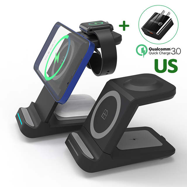 3 In 1 Magnetic Wireless Charger Stand 30W Qi Fast Charging Dock for Apple Watch iWatch 7 AirPods Pro For iPhone Samsung Xiaomi