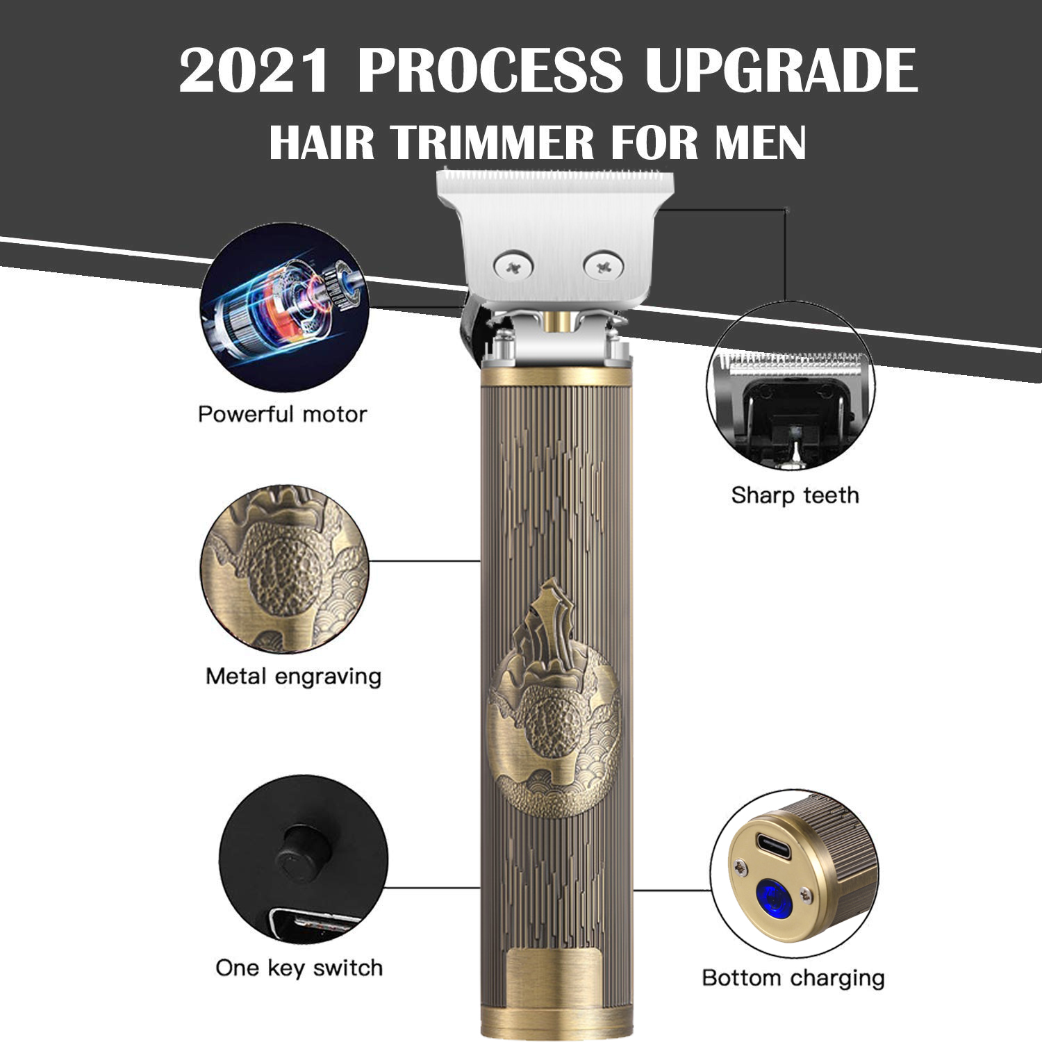Hair Trimmer Machine Electric Clippers Men's Retro T-9 Style Buddha Head Carving