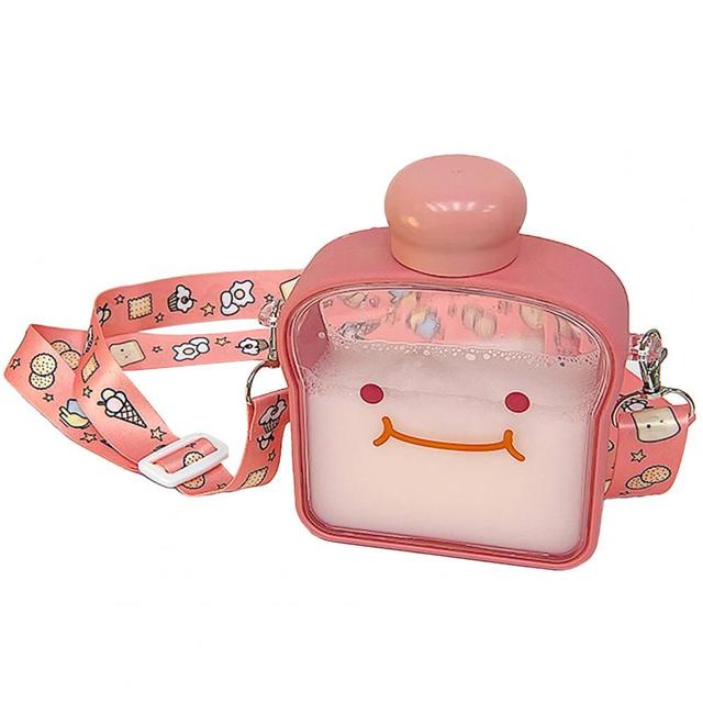 380ml Cute Expression Water Bottle Leak-proof Large Capacity Plastic Flat Water Bottle Square Drink Cup for Girls Dining