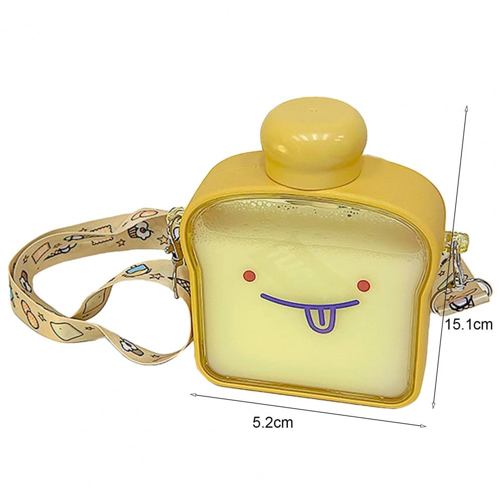 380ml Cute Expression Water Bottle Leak-proof Large Capacity Plastic Flat Water Bottle Square Drink Cup for Girls Dining