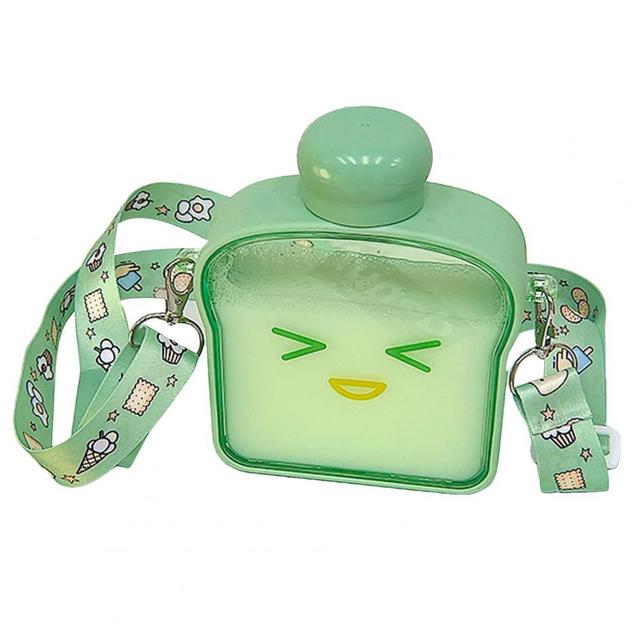 380ml Cute Expression Water Bottle Leak-proof Large Capacity Plastic Flat Water Bottle Square Drink Cup for Girls Dining