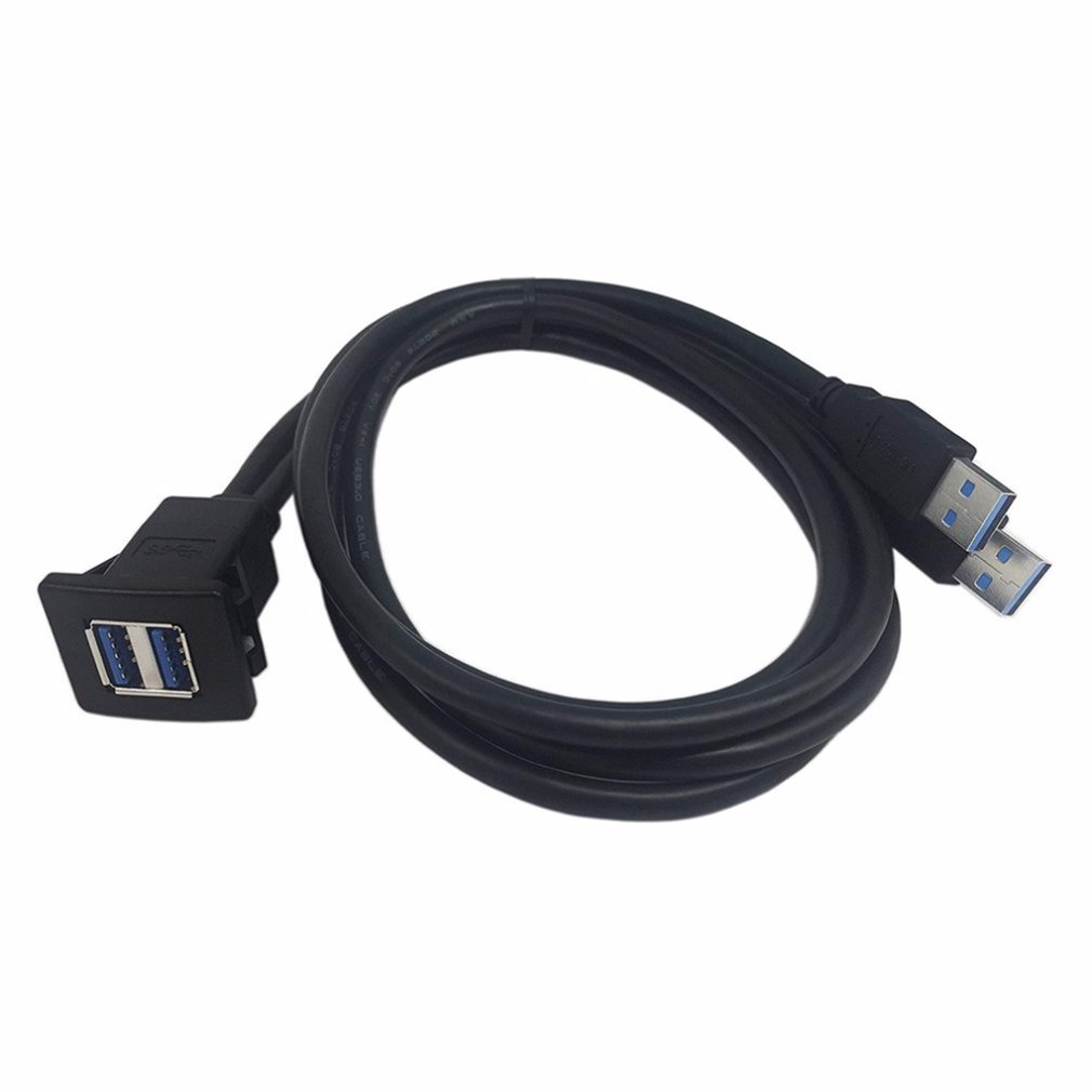 1M/2M Socket Cable USB 3.0 Auto Car Flush Mount Male to Female Extension Cord Dashboard Panel Square Audio Line for Motorcycle