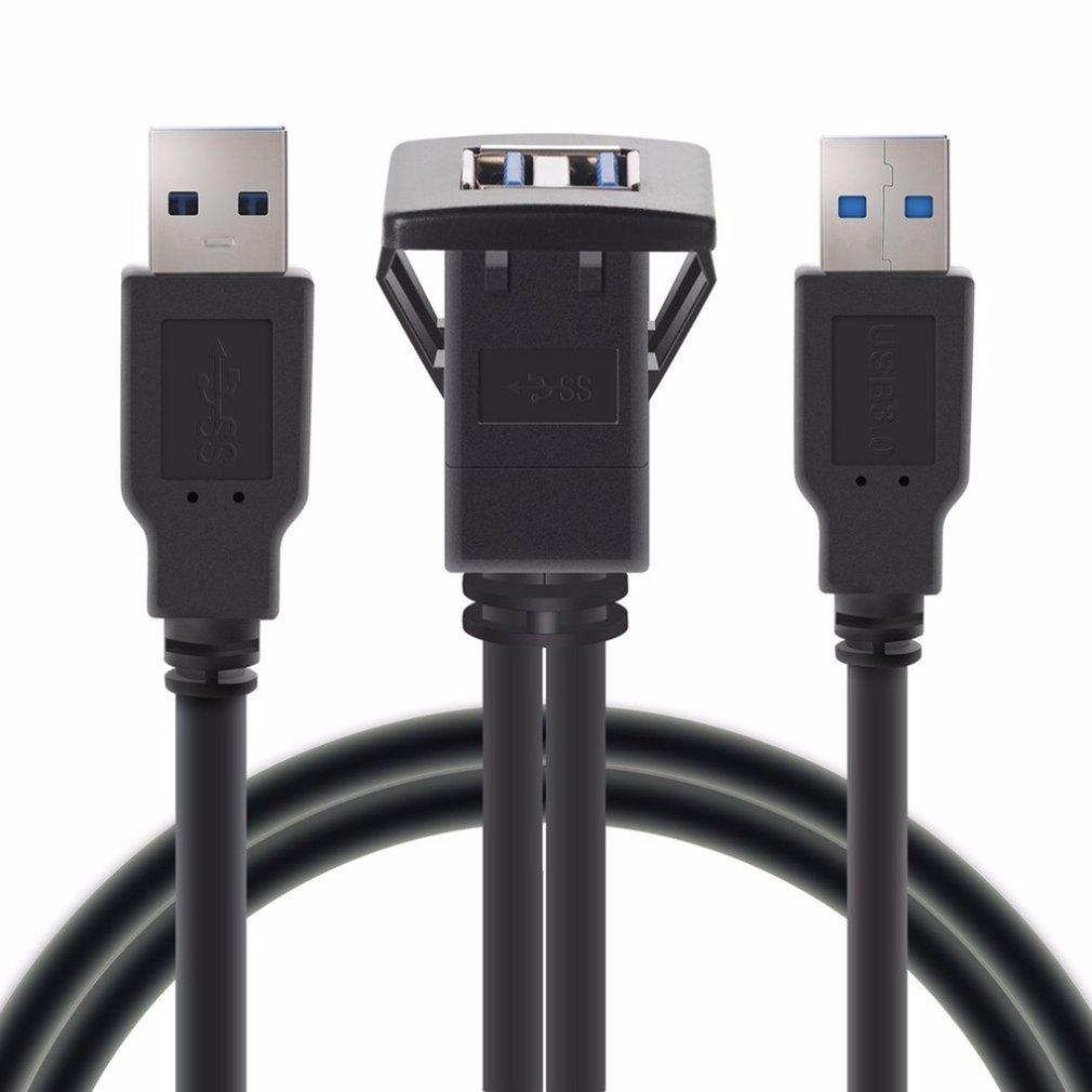 1M/2M Socket Cable USB 3.0 Auto Car Flush Mount Male to Female Extension Cord Dashboard Panel Square Audio Line for Motorcycle