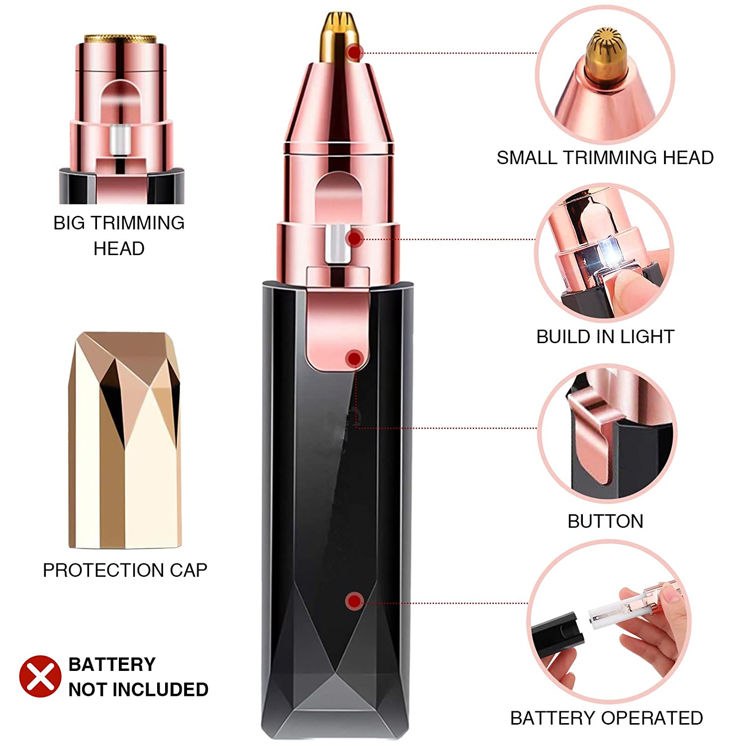 Eyebrow Trimmer Portable Epilator 2 In 1 Electric Epilator Eye Brow Lip Hair Removal