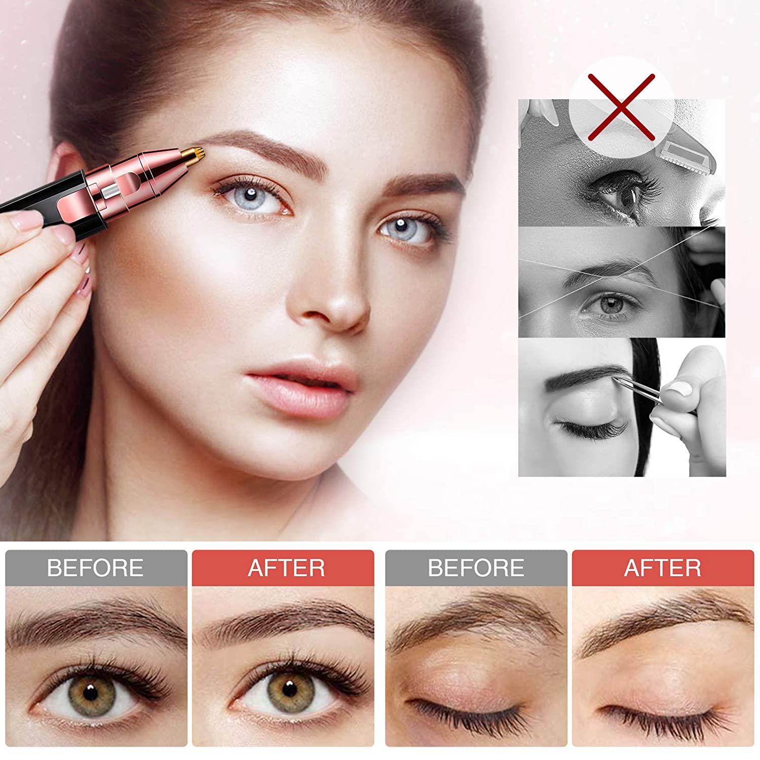 Eyebrow Trimmer Portable Epilator 2 In 1 Electric Epilator Eye Brow Lip Hair Removal