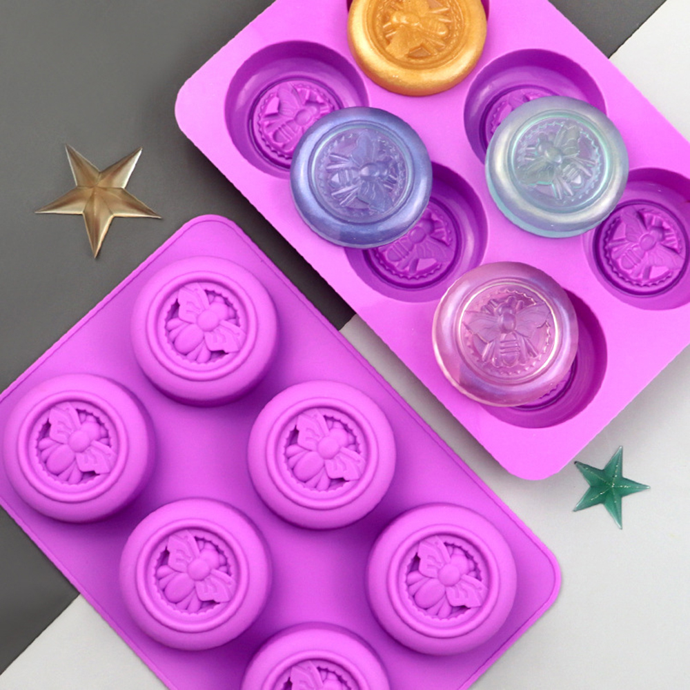 DIY Silicone 6 Cavities Soap Mould Multifunction Bee Shape Non-toxic Fondant Cake Mold Baking Accessories Kitchen Gadgets