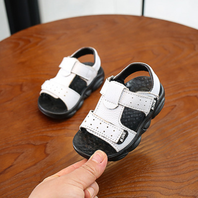 Children Summer Beach Sandals Cool Boys Girls Genuine Leather Cowhide Breathable Comfortable Flat Sandals Baby Soft Shoes