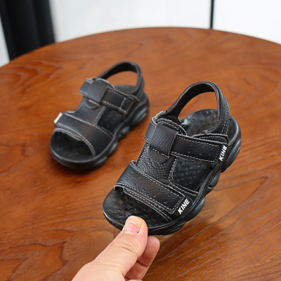 Children Summer Beach Sandals Cool Boys Girls Genuine Leather Cowhide Breathable Comfortable Flat Sandals Baby Soft Shoes