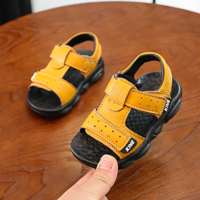 Children Summer Beach Sandals Cool Boys Girls Genuine Leather Cowhide Breathable Comfortable Flat Sandals Baby Soft Shoes