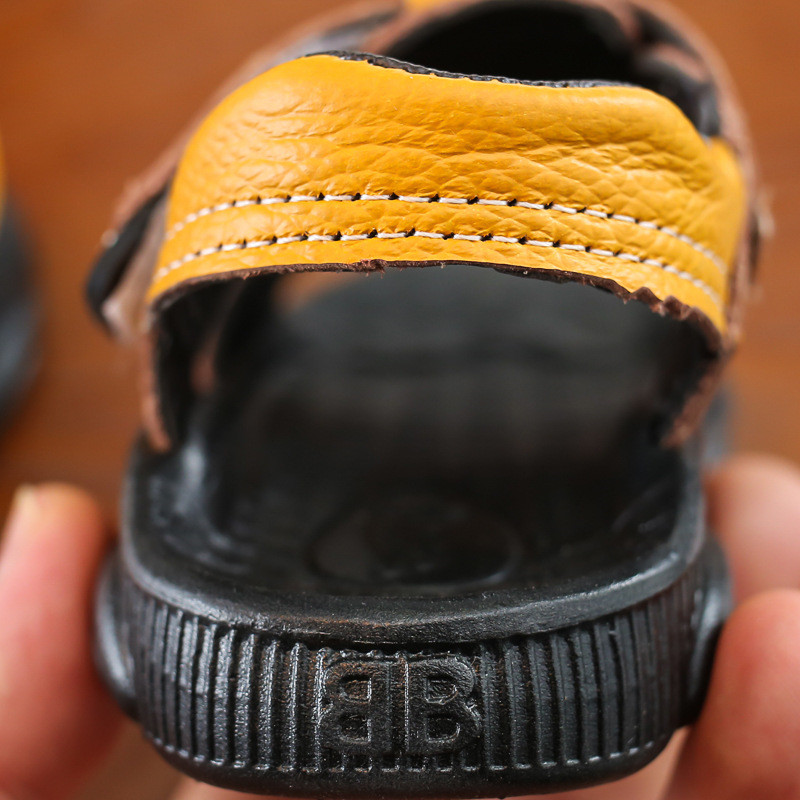 Children Summer Beach Sandals Cool Boys Girls Genuine Leather Cowhide Breathable Comfortable Flat Sandals Baby Soft Shoes