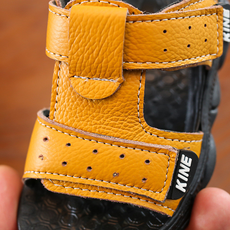 Children Summer Beach Sandals Cool Boys Girls Genuine Leather Cowhide Breathable Comfortable Flat Sandals Baby Soft Shoes
