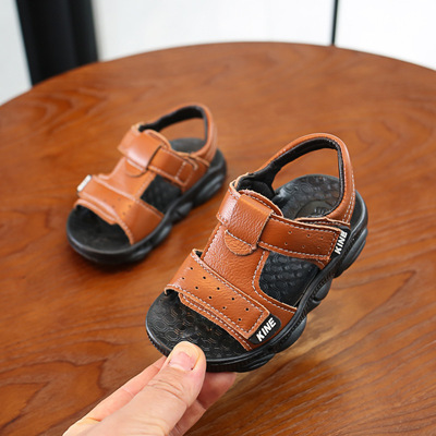 Children Summer Beach Sandals Cool Boys Girls Genuine Leather Cowhide Breathable Comfortable Flat Sandals Baby Soft Shoes