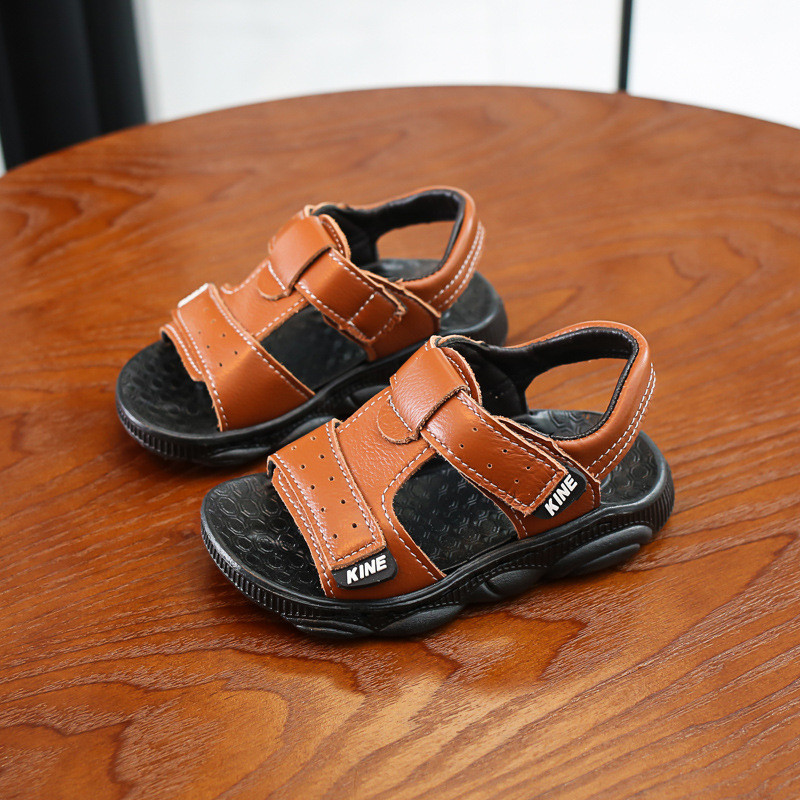 Children Summer Beach Sandals Cool Boys Girls Genuine Leather Cowhide Breathable Comfortable Flat Sandals Baby Soft Shoes