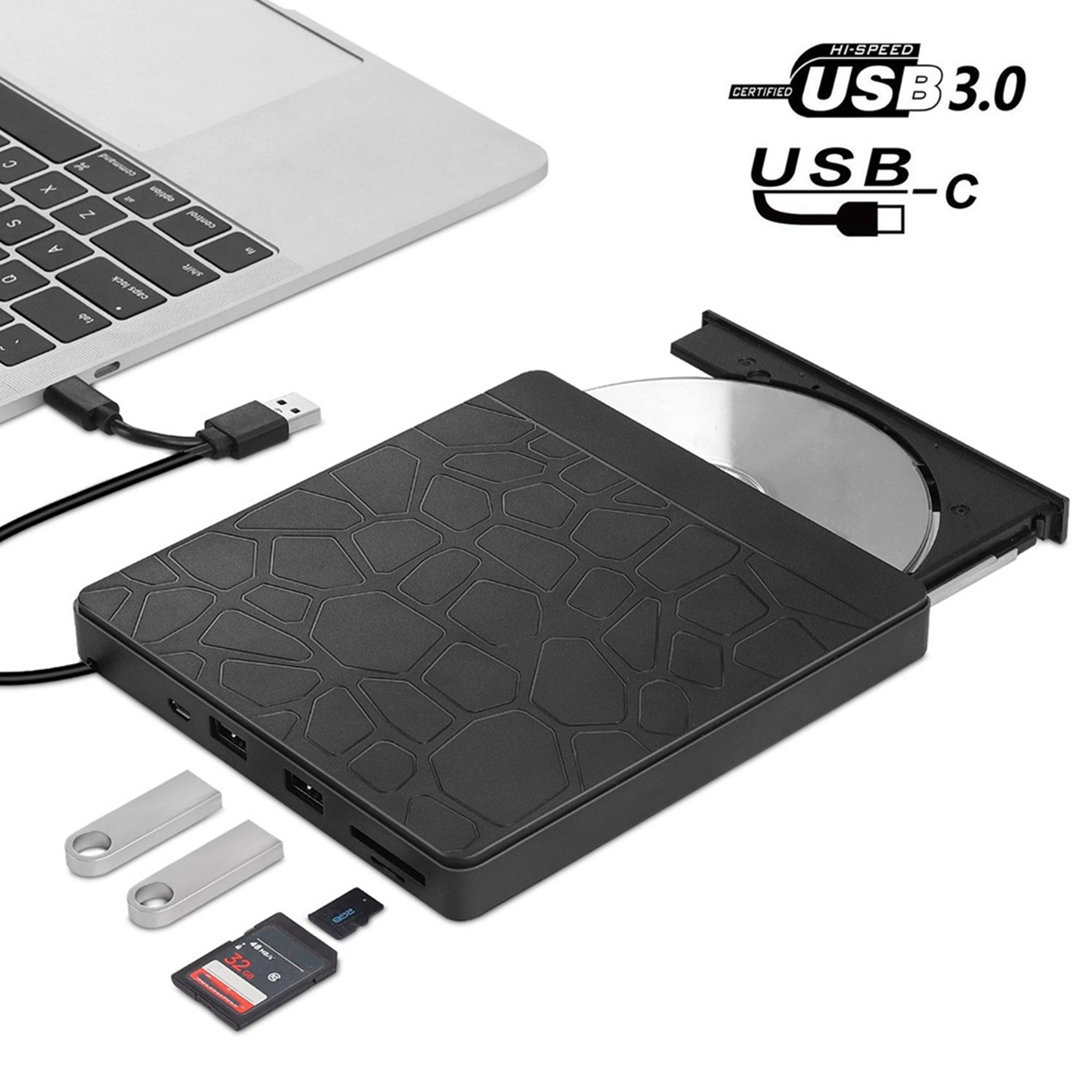 External DVD Drive, USB 3.0 DVD Burner , Type-C CD/ DVD-RW Player Writer Reader Optical Disk Drive for Mac, PC Windows