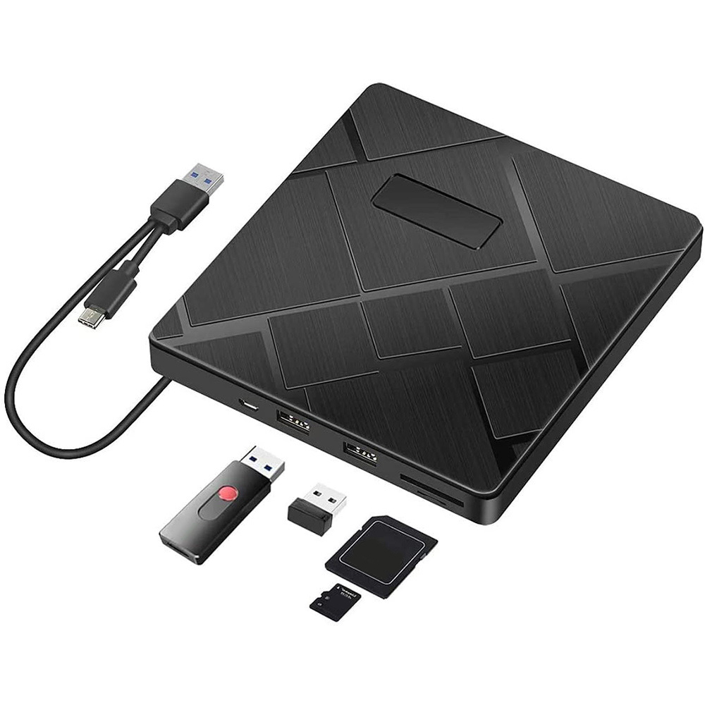 External CD Drive,USB 3.0 & Type C DVD Drive with SD / TF Card Reader CD DVD RW Burner Portable 2 USB Ports Drive