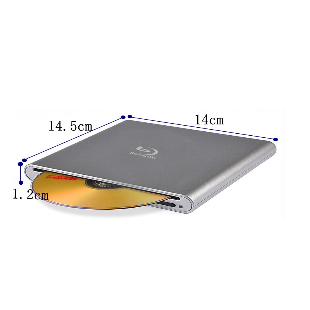 External Blu-Ray DVD Drive 3D Player USB 3.0 Blu-Ray CD DVD Player Reader Compatible with Windows XP/7/8/10 Silver
