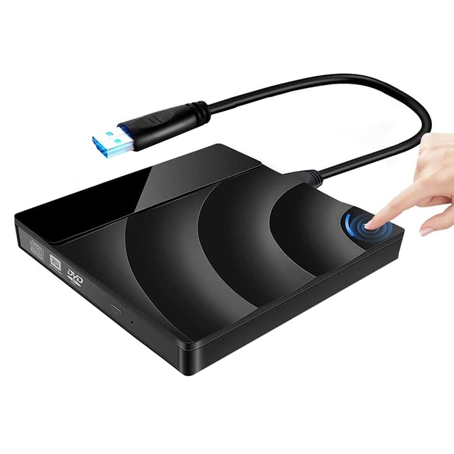 External CD DVD Drive, USB 3.0 & Type C Adapter CD DVD RW Reader Burner Player, Portable DVD CD Drive for Laptop