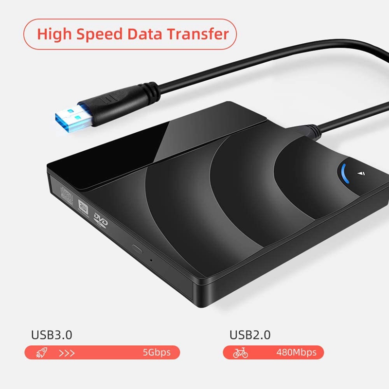 External CD DVD Drive, USB 3.0 & Type C Adapter CD DVD RW Reader Burner Player, Portable DVD CD Drive for Laptop