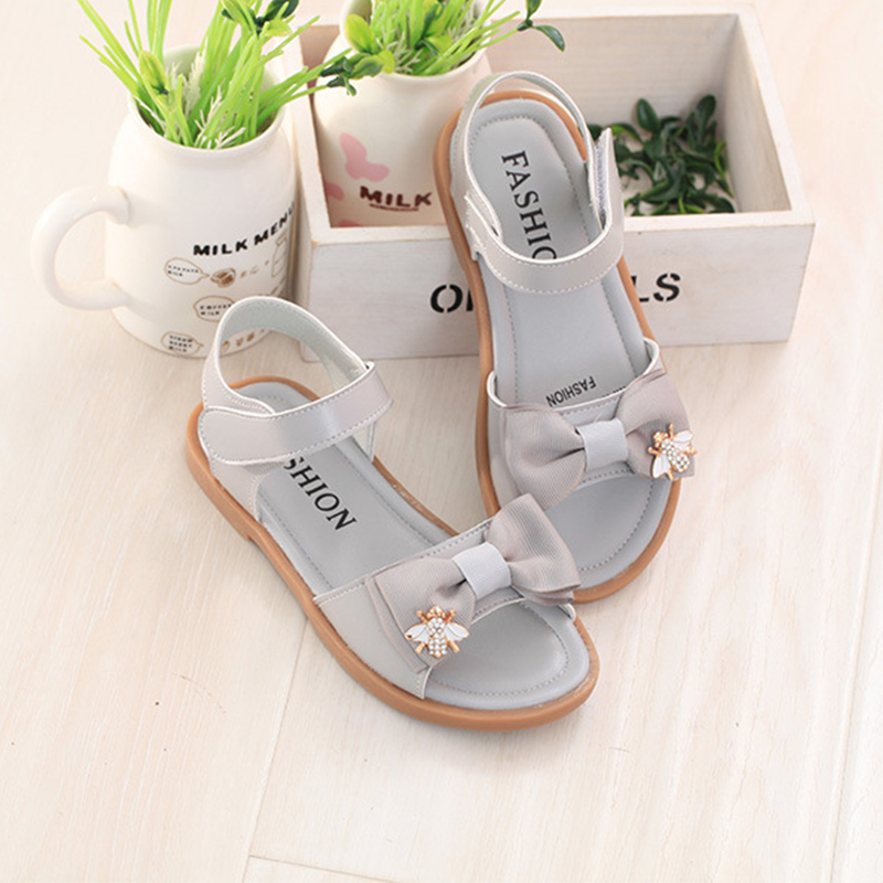 Summer Girls Sandals Princess Pu Leather Open Toe Flats Bowknot Kids Girl Shoes for School Toddler Childen Sandals 27-37
