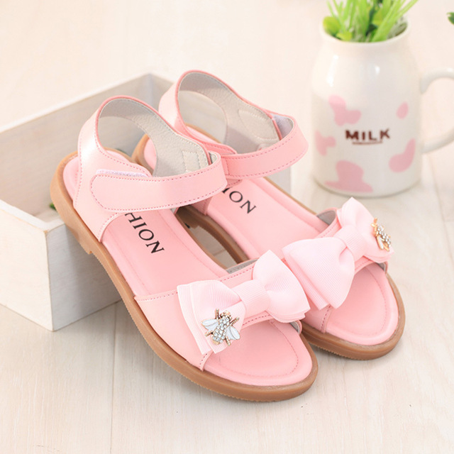 Summer Girls Sandals Princess Pu Leather Open Toe Flats Bowknot Kids Girl Shoes for School Toddler Childen Sandals 27-37