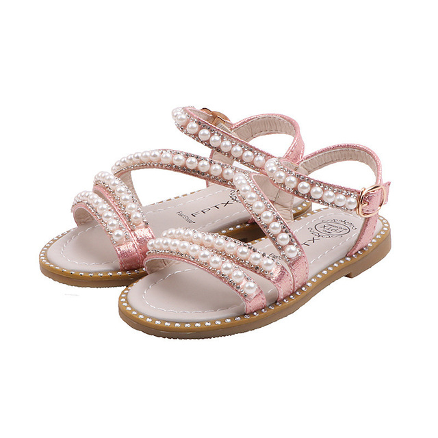 Girls Sandals Pearl Sweet Soft Children's Beach Shoes Kids Summer Floral Sandals Princess Fashion Cute Baby Girl Shoes