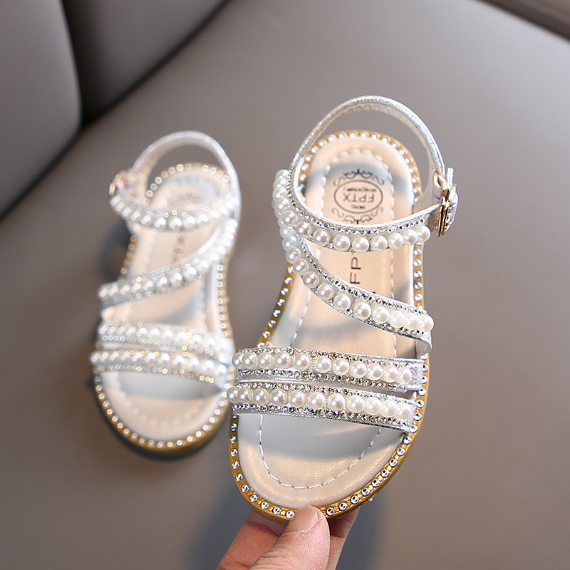 Girls Sandals Pearl Sweet Soft Children's Beach Shoes Kids Summer Floral Sandals Princess Fashion Cute Baby Girl Shoes