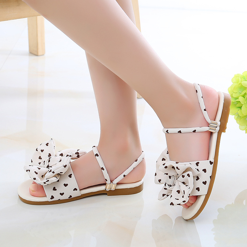 Summer Little Girls Sandals Kids Shoes Wave Point Bow Cute Black White Green Children Sandals Baby Soft Casual School Girl Shoes