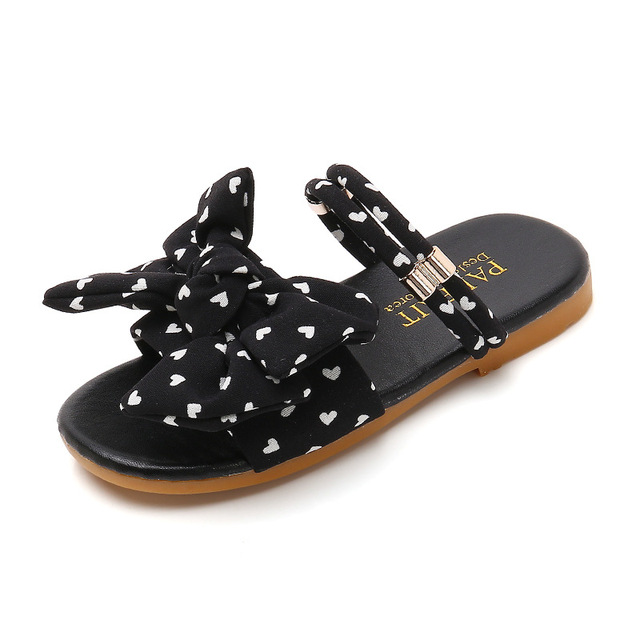 Summer Little Girls Sandals Kids Shoes Wave Point Bow Cute Black White Green Children Sandals Baby Soft Casual School Girl Shoes