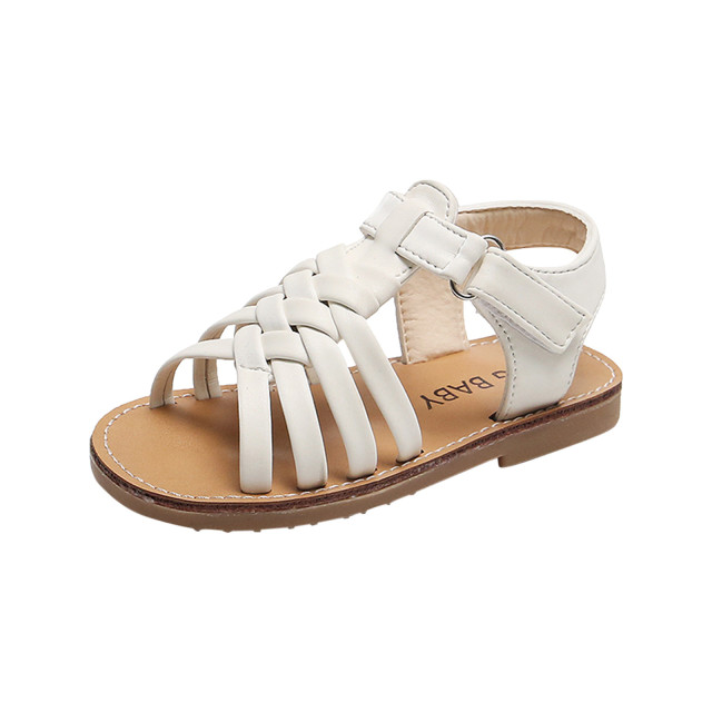 Children Toddler Baby Sandal Vintage Girls Boys Crossed Strap Leather Flat Buckle Strap Open Toe Shoe Casual Beach Shoes Sandals