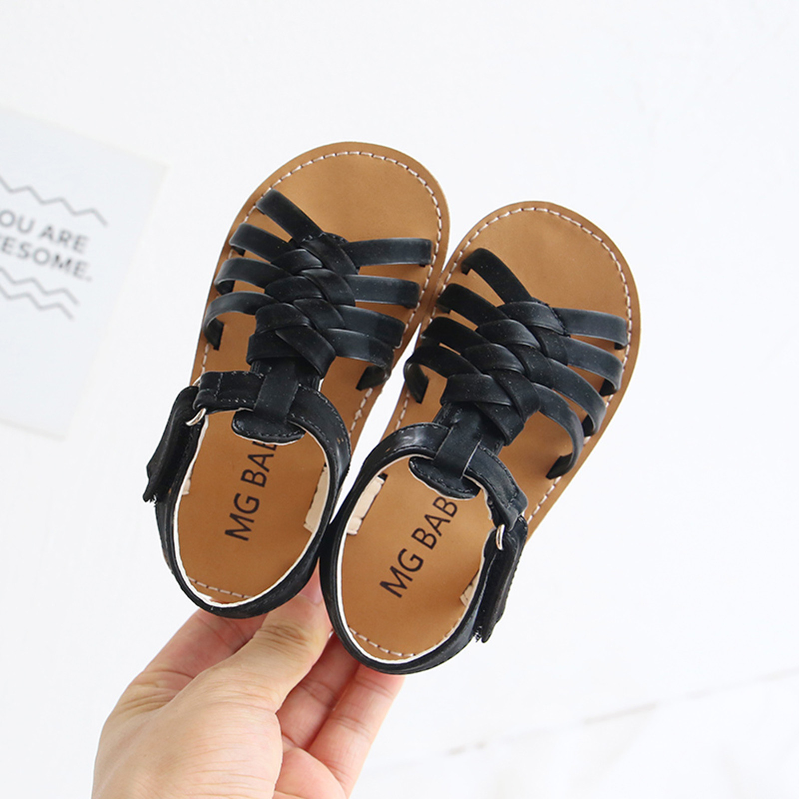 Children Toddler Baby Sandal Vintage Girls Boys Crossed Strap Leather Flat Buckle Strap Open Toe Shoe Casual Beach Shoes Sandals