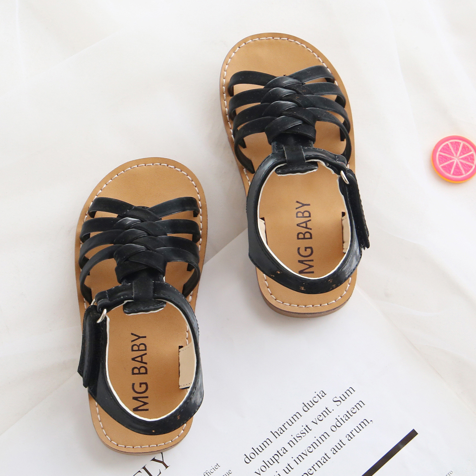 Children Toddler Baby Sandal Vintage Girls Boys Crossed Strap Leather Flat Buckle Strap Open Toe Shoe Casual Beach Shoes Sandals