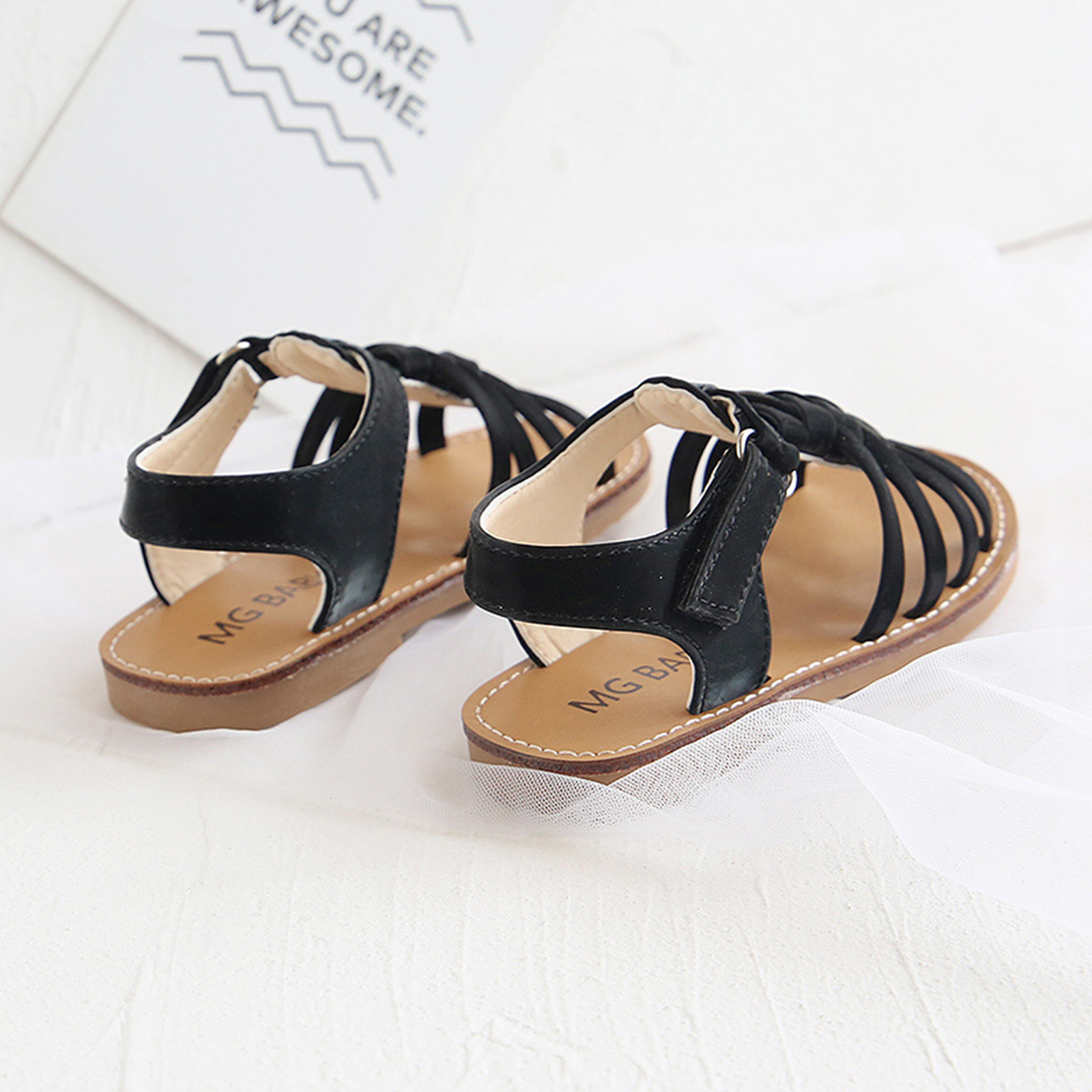 Children Toddler Baby Sandal Vintage Girls Boys Crossed Strap Leather Flat Buckle Strap Open Toe Shoe Casual Beach Shoes Sandals